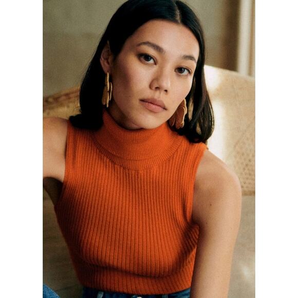 Sezane Yohan Jumper Sleeveless Turtleneck Sweater XS Tangerine Orange Luxury - Picture 3 of 8